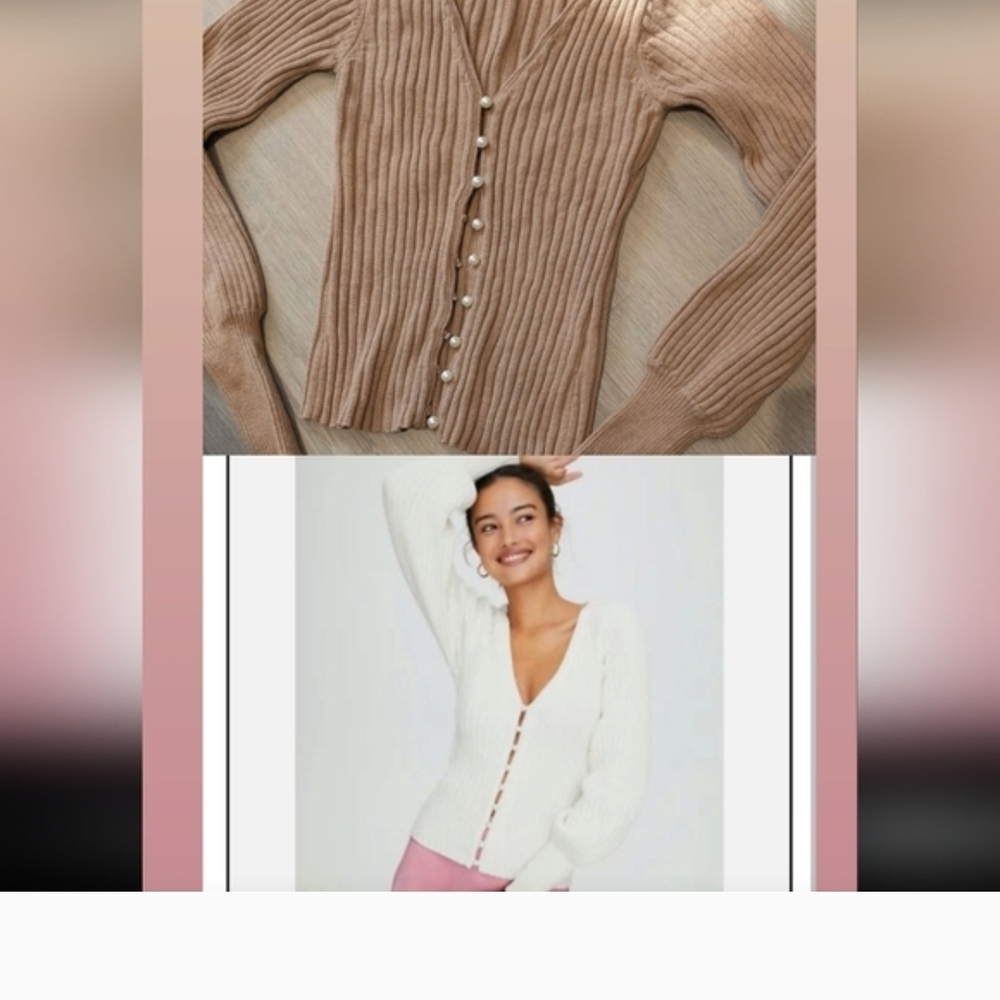 Wilfred Tan V Neck Sweater with Pearl Detail